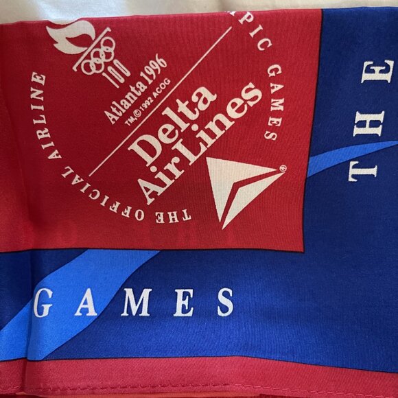 Delta Airlines Crew Flight Attendant Red Silk Scarf. 1996 Atlanta Olympics. - Picture 2 of 7